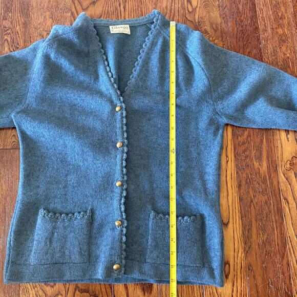Vintage Ladies 36 Blue 2 Piece Classic Sweater Set Lambs Wool Mix Tank Cardigan - Picture 7 of 16